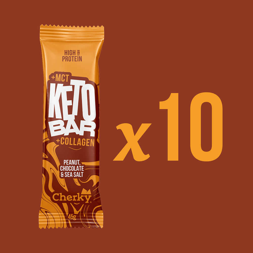 PACK 10 · KETO COLLAGEN BAR · PEANUT, CHOCOLATE & SEA SALT