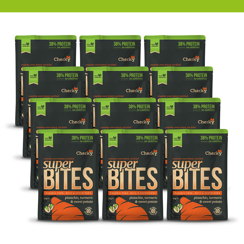 ECO · superbites · CERDO, PISTACHO, BONIATO Y CÚRCUMA